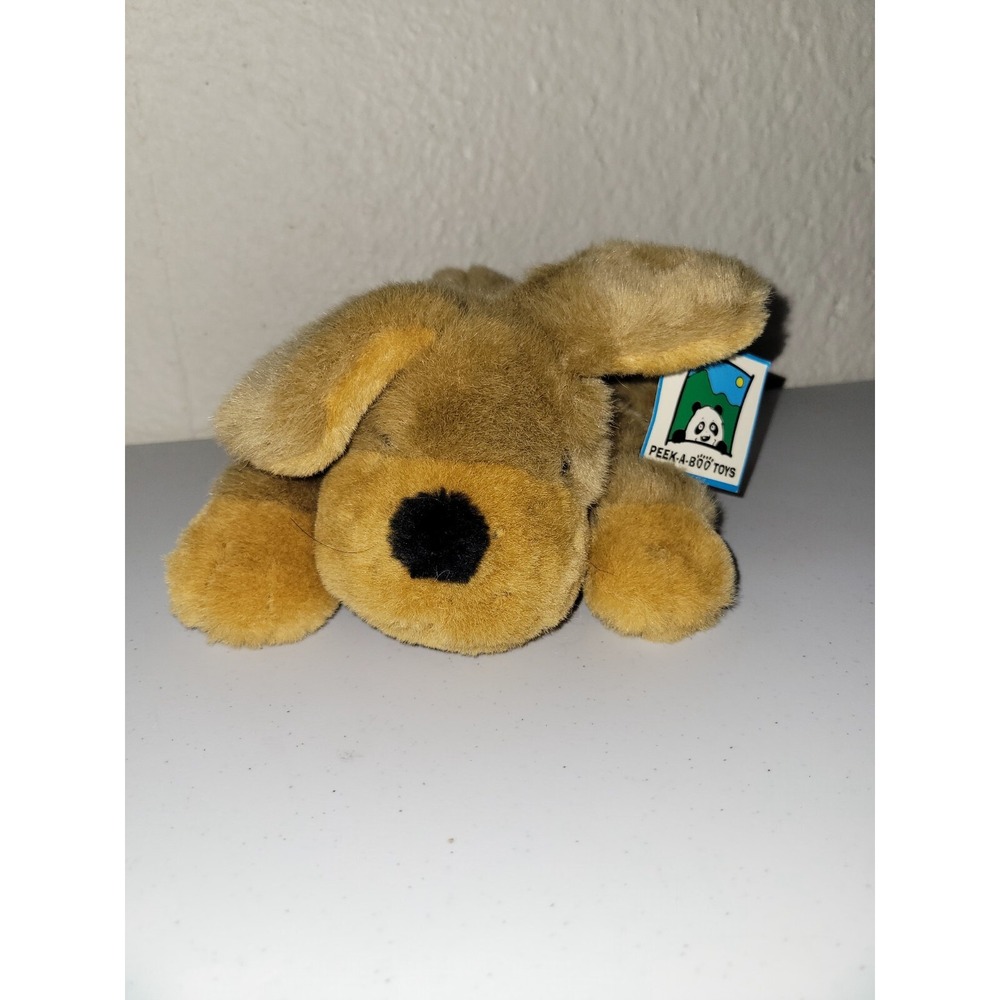 Vintage Peek A Boo Toys Brown Dog Puppy‎ Laying Down Stuffed Animal